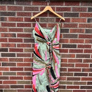 Jason Wu Multicolored Watercolor Spaghetti Strap Front Knotted Midi Dress